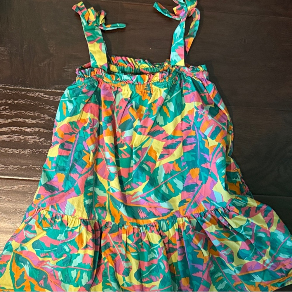 Colorful Tropical Print Dress Cat Jack 5T with pockets. Ruffle. Tank cotton